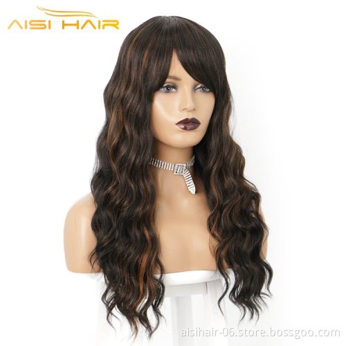 Aisi Hair Cheap Top Selling Natural Long Body Wave Black Mix Ombre Color For Women Wholesale Fiber Synthetic Hair Wigs